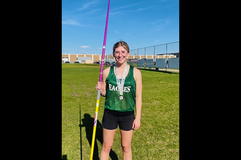 Rachel Enge was one of many successful Invermay School athletes at districts in Yorkton on May 28-29, bringing home a gold medal in senior girls javelin.