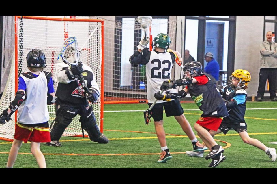 A player from the White team prepared to score on the Black team, in this game from the Christmas Sixes tournament.