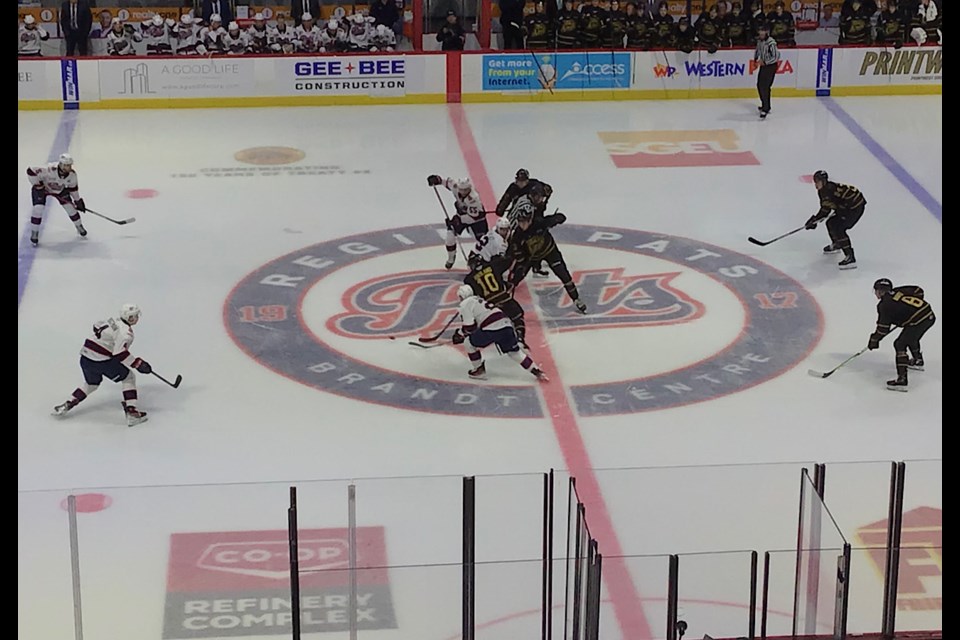 Opening faceoff to begin the home season for the Regina Pats at Brandt Centre against the Brandon Wheat Kings