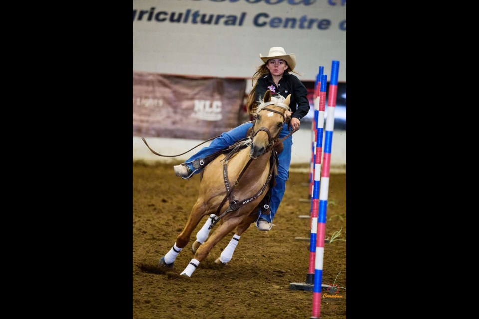 Gabby Lorenz, a Grade 9 student at McLurg High School, attended the Canadian High School Rodeo Championships were held July 31 - Aug. 3 in Brandon, Man. She won in the Junior High pole bending event with her horse, Duke.