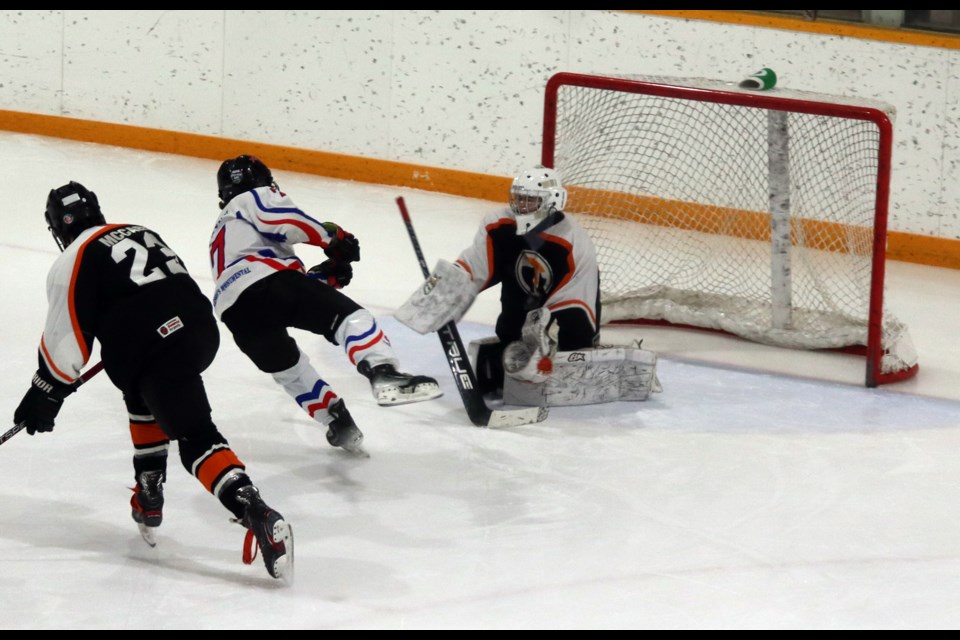 Shiloh Leson of Canora scored a hat trick as the U15 Highway 9 Predators defeated the Yorkton Terriers 7-4 on Jan. 15, part of Hockey Day in Saskatchewan.