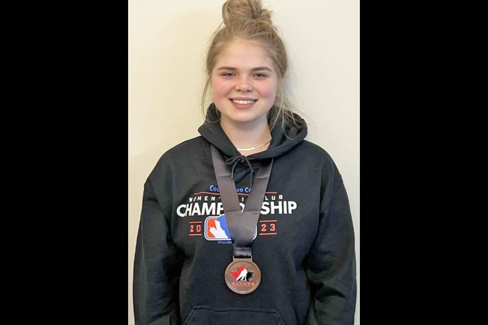 Defenceman Rayna Hennie showed off her bronze medal from the Esso Cup, as a player for the Regina Rebels.