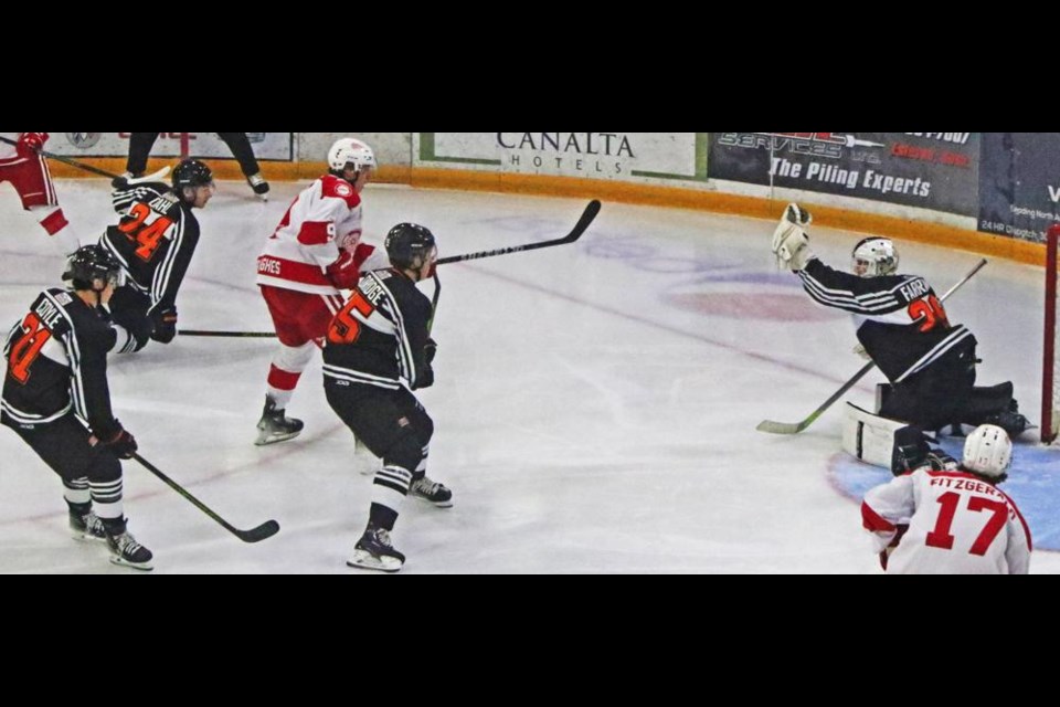 The Yorkton Terriers goalie made the glove save on this shot early in the game on Sunday at Crescent Point Place.