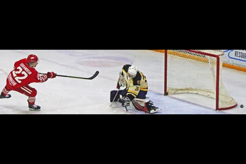 Weyburn Red Wing Braigh LeGrandeur let rip a shot close in to Estevan's net early in the game, to have the puck deflected; he later scored unassisted to seal the 3-0 win.