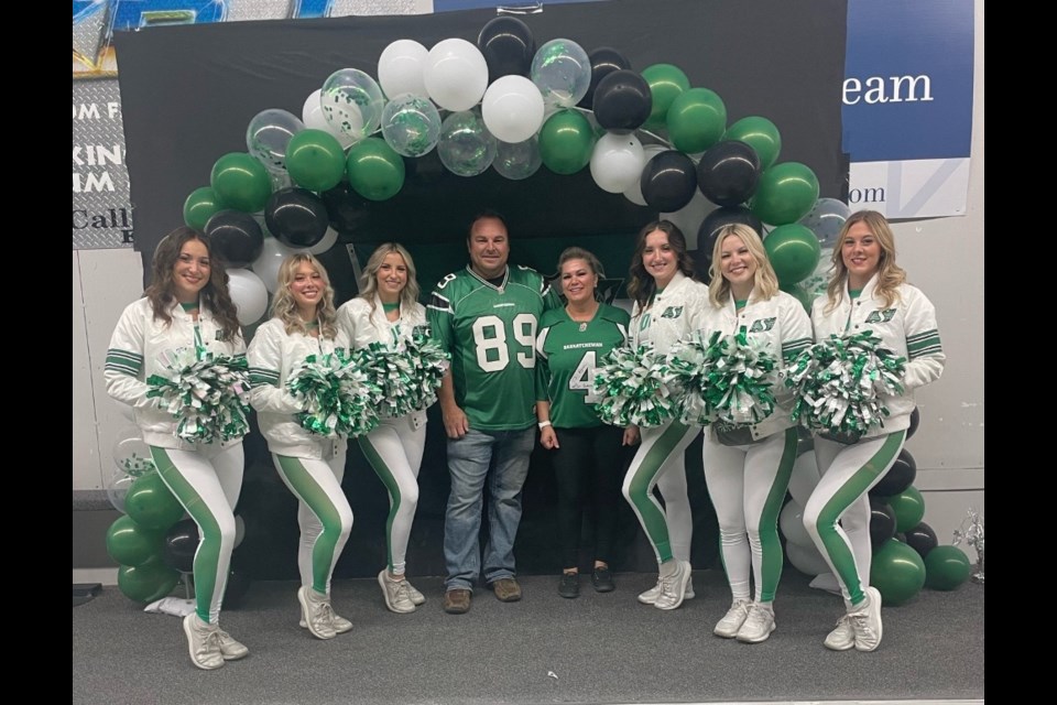 Ryan and Nyla Saxon joined the Saskatchewan Roughriders cheer team at the Riders on the Road event. 

