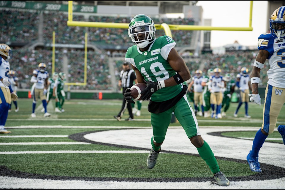 The Roughriders’ Samuel Emilus had a breakout performance against Winnipeg, but miscues by the team in the second half negated his big effort.