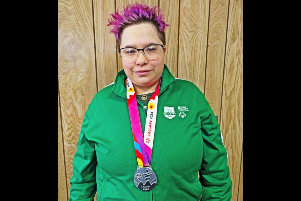 Bowler Robin Stelter displayed the team silver medal won at the Special Olympics Canada Winter Games, held in Calgary from Feb. 26 to March 2. She came close to winning bronze for singles, missing the podium by only 25 points.   