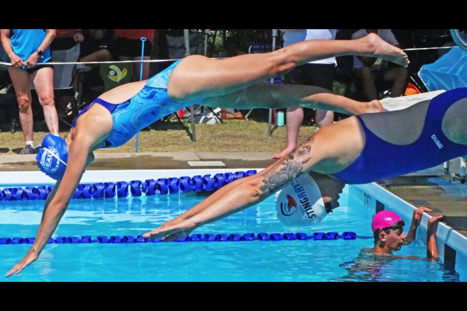 Silver Seals coach and swimmer Rumina Edgerton dove in for the 100m butterfly race, during the 鶹ýAV semi-finals on Saturday in Weyburn.