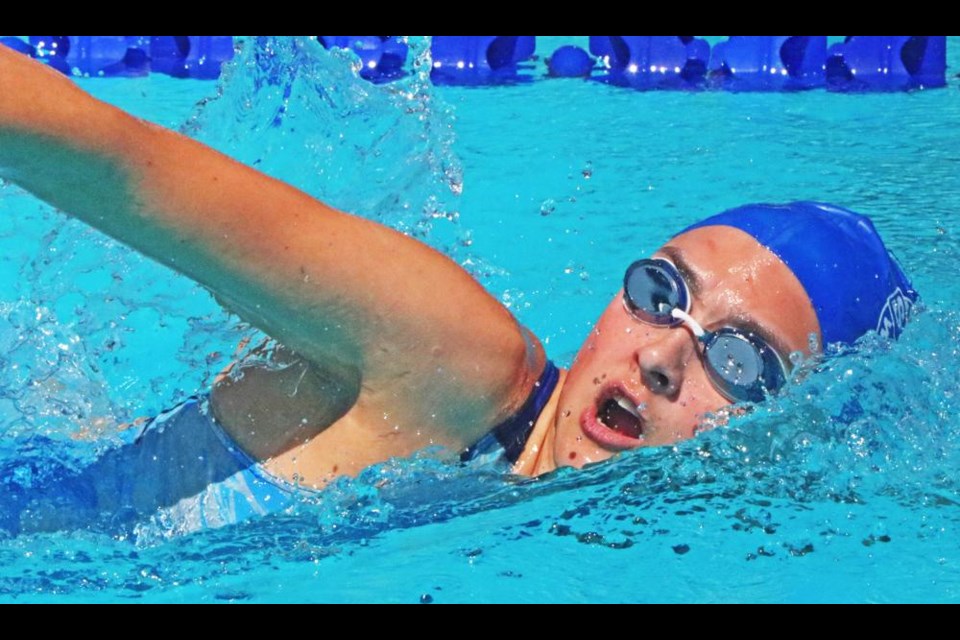 Rumina Edgerton of the Weyburn Silver Seals swam in the 100-metre butterfly race at the provincial south semi-finals on July 27. She came home from provincials with gold and silver medals.