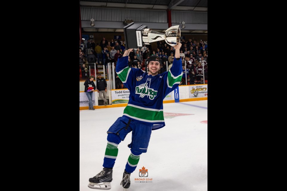Clay Sleeva of Canora took a lap with the Canterra Seeds Cup after winning the SJHL championship with the Melfort Mustangs on April 30. 