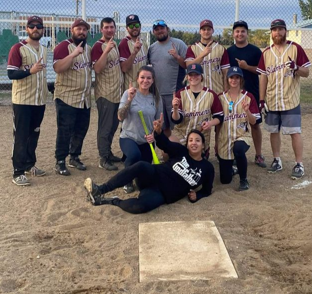 The Kamsack Slammers were the winners of the Slo Pitch Classic tournament held Saturday, September 18. Celebrating the victory with a team photo, from left, were: (back row) Bryce Erhardt, Kevin Sorgenson, Logan Hilderman, Derrick Schwartz, Joel VanCaeseele, Zach Nahnybida, Austin Karcha and Mitch Nahnybida; (middle) Taneisha Roussin, Regan Nichol and Tessa Datema; and (front) Allison Brass.