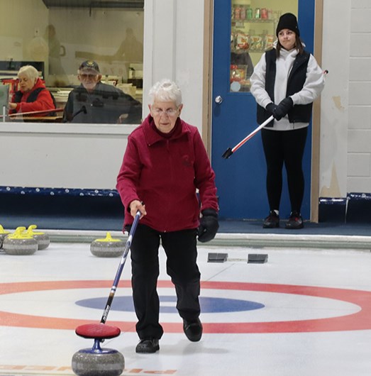 As spectators looked on. Natalie Trebick made this shot during the  Stick Bonspiel in Canora.