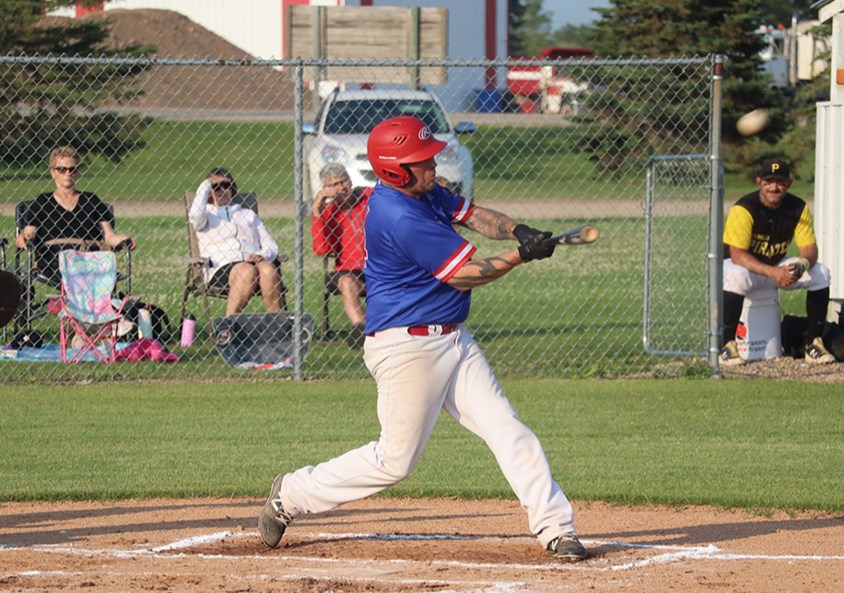 Canora Supers muscle turned out to be the difference in a 4-2 win in Game 1 of the SESBL final against the Parkland Pirates on July 15 in Canora. This homer by Derek Palagian was one of four long balls by the home team, accounting for all the Supers runs in a 4-2 win.