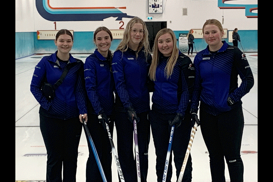 From left, Kiera Brown, Ella Johnson, Alyssa Bee, Tiana Delalleau and Kirsten East enjoyed a fun weekend at the Carlyle Youth Bonspiel. 

