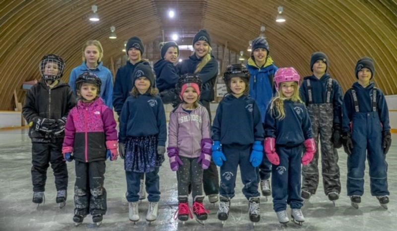 Celebrating a great season with the Togo Figure Skating Club, from left, were: (back row) Owen Rudy, Meri Burback, Jocelyn Mann, Hudson Lenderbeak, Kate Erhardt (Coach), Cage Clark, Lucas Stone, and Easton Mann; and (Front) Camryn Erhardt, Maelie Hilderman, Abby Rudy, Bridgette Lenderbeak, and Tenley Leis. Unavailable for the photo were: Ryan Chorneynko, Westyn Mitchell, Jaden Shingoose, Lylac Chernoff and Vitality Chernoff.