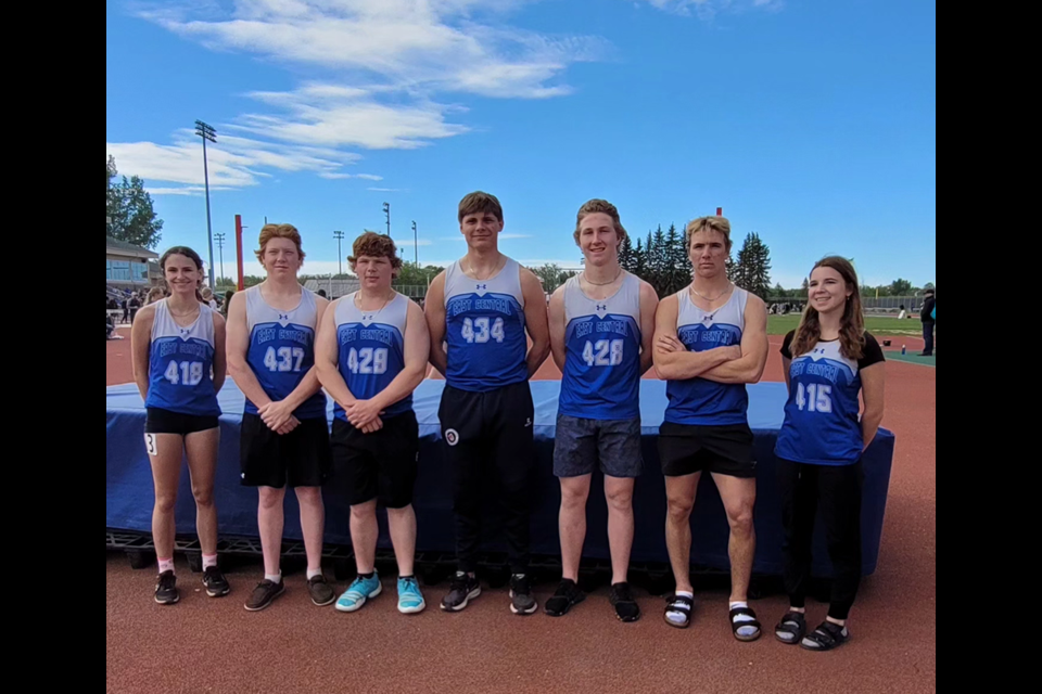 Members of the CCS provincial track-and-field team, from left, were: Danielle Dutchak, Porter Wolkowski, Jordan Makowsky, Matthew Makowsky, Briel Beblow, Taye Shukin and Kaelyn Shukin.