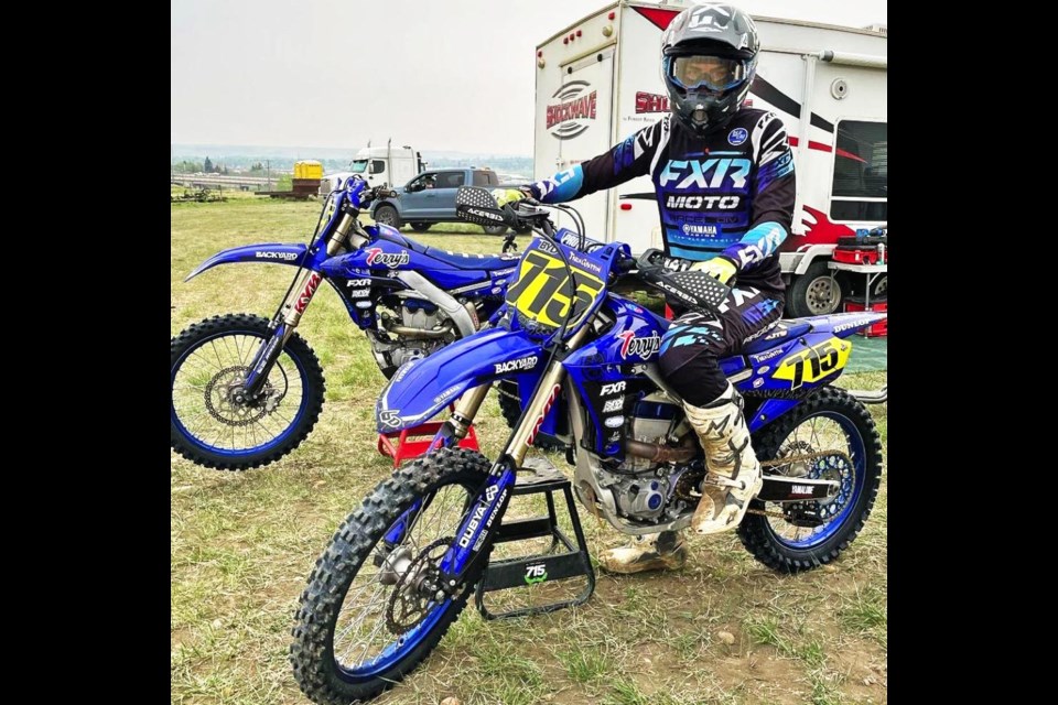 Trey Griffin of Weyburn is shown in full racing gear, and recently was recognized with a number of provincial awards by the Sask. Motocross Association over the weekend in Assiniboia.