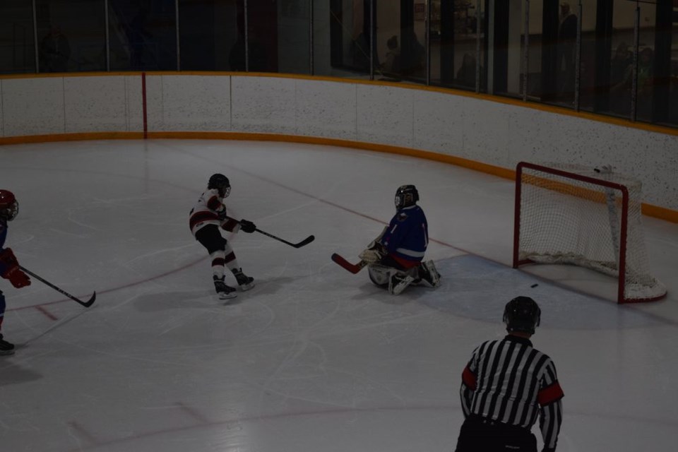 Rowyn Johnson scored on this third period breakaway as the U13 Canora Cobras downed Cote 18 to 11 in game 2 of the playoff series in Canora on March 17.