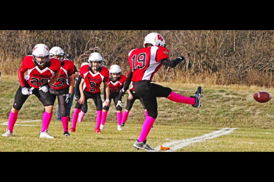 Weyburn Falcons player Lexington Roy made the opening kickoff of their playoff game vs the Moose Jaw Raiders on Saturday afternoon.