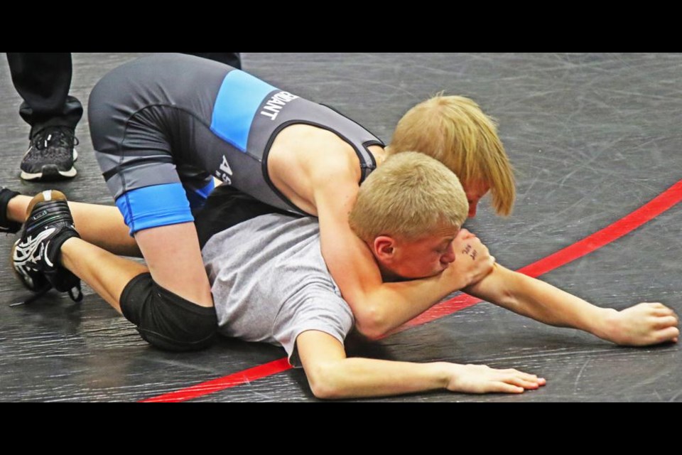 Weyburn wrestler Seth Peeler found himself on the mat during one of his matches Sunday at the wrestling tournament in the Eagle gym.