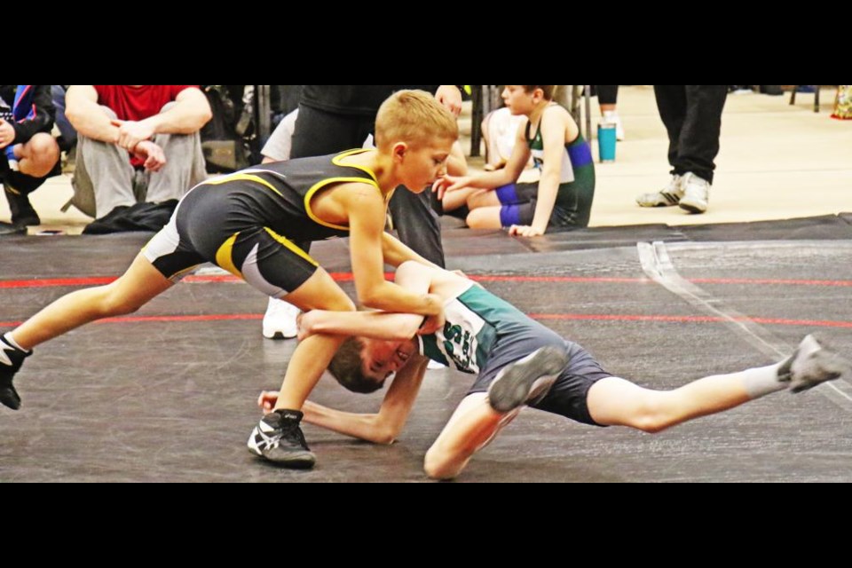 Owen Arthur of the Weyburn Wrestling Club took on this opponent in the peewee male category at the SAWA youth provincials on Saturday in Weyburn, and he ended up with a silver medal.