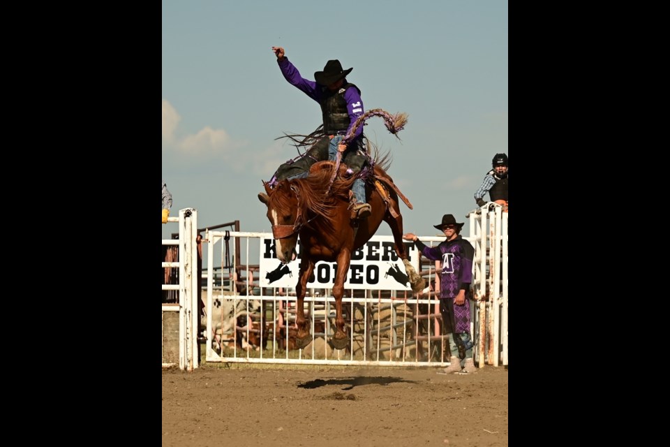 With all four hooves off the ground, the bronc gave 17-year-old rider Kaden Cholin a ride to remember at Kerrobert Rodeo.