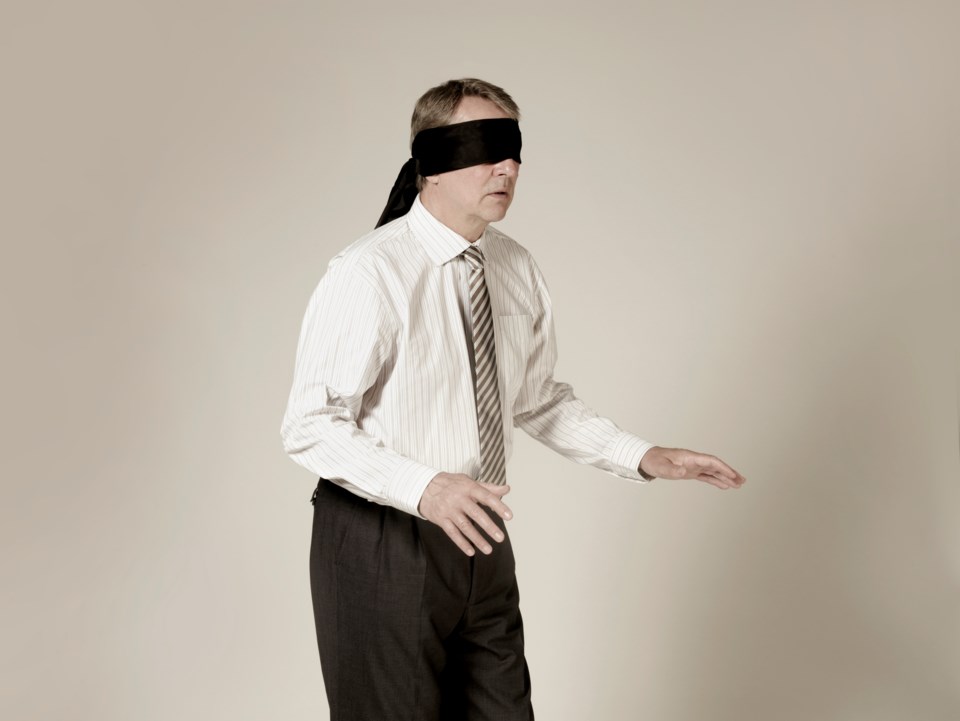 Blindfolded blind stock photo