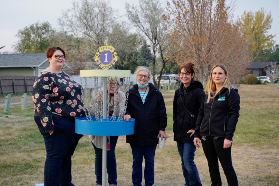 

Members of Weyburn-Estevan Inner Wheel Club took advantage of the warm days recently to try out disc golf. The fun and friendship social club group checked out the field arranged at Torgeson Park. It took the group about an hour and a half to go through the nine holes. Inner Wheel members pictured here are, from left, Jane Howard, Theresa Williams, Debbie Hagel, Dyana Wright and Michelle Stovin.                               