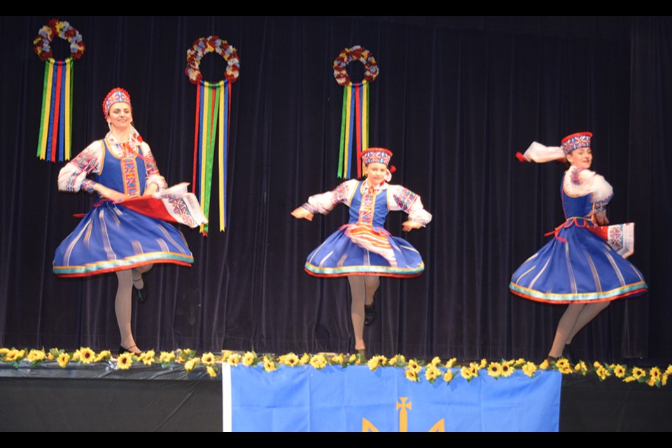 At the Canora Veselka Ukrainian Dance Concert, the Dutchak sisters performed the Family Dance with impressive precision. From left, were: Danielle, Hannah and Madison Dutchak.