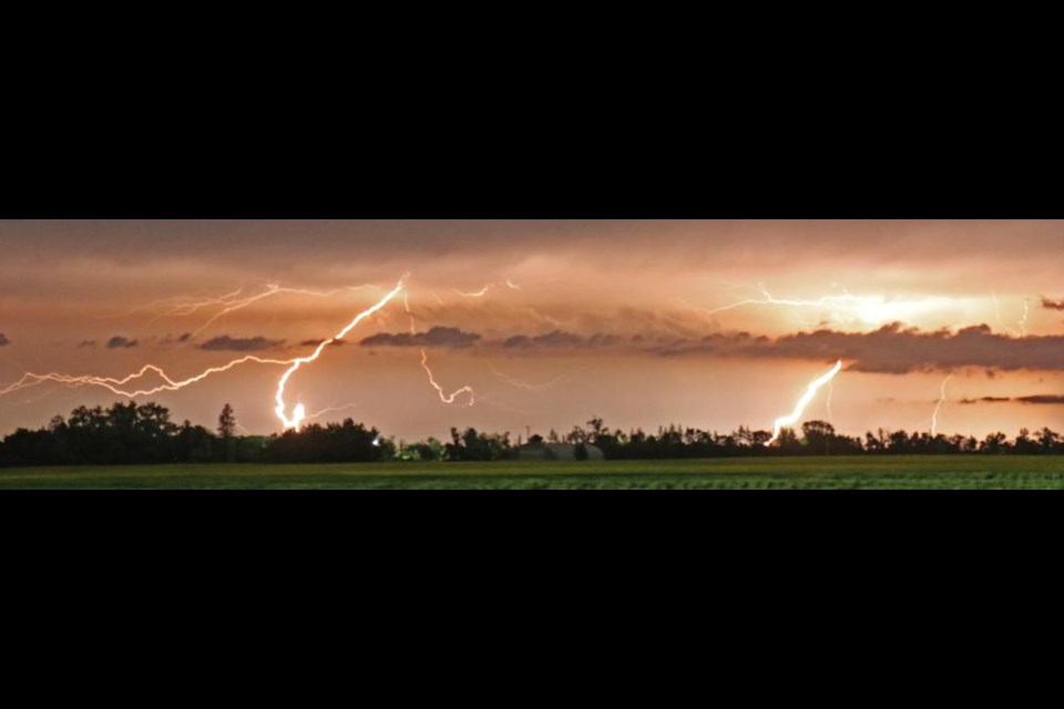 This lightning stretched right across the horizon as part of a thunderstorm that moved to the north of Weyburn late on Wednesday night.