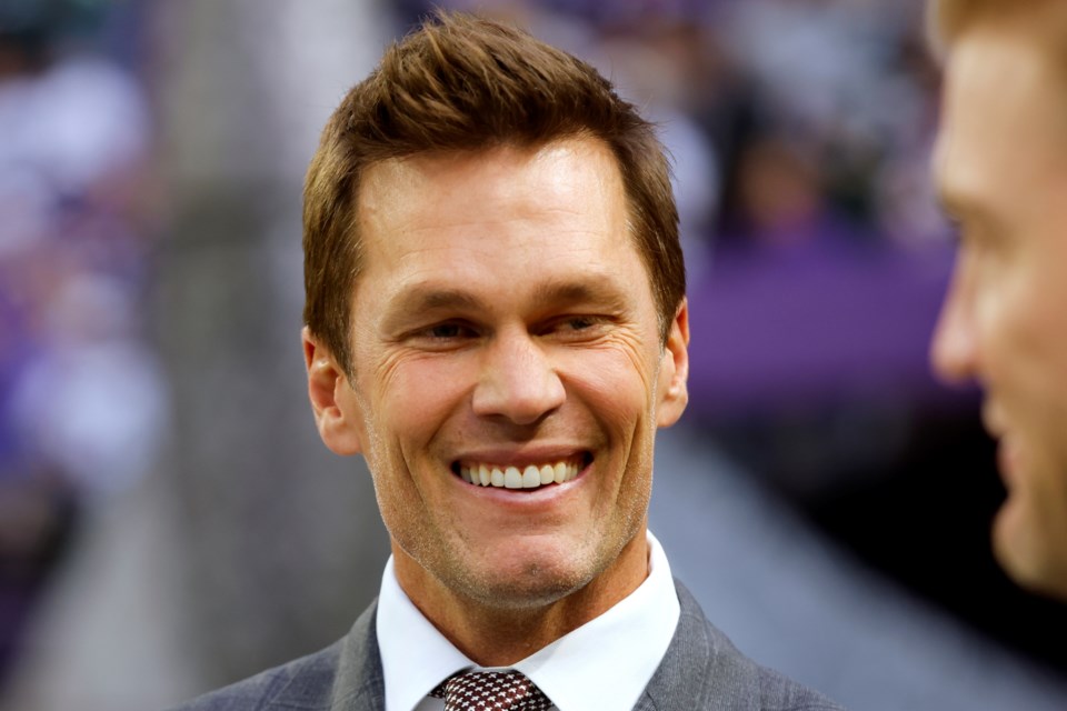 Tom Brady is seen before an NFL football game between the Green Bay Packers and the Minnesota Vikings Sunday, Dec. 29, 2024, in Minneapolis. (AP Photo/Bruce Kluckhohn)