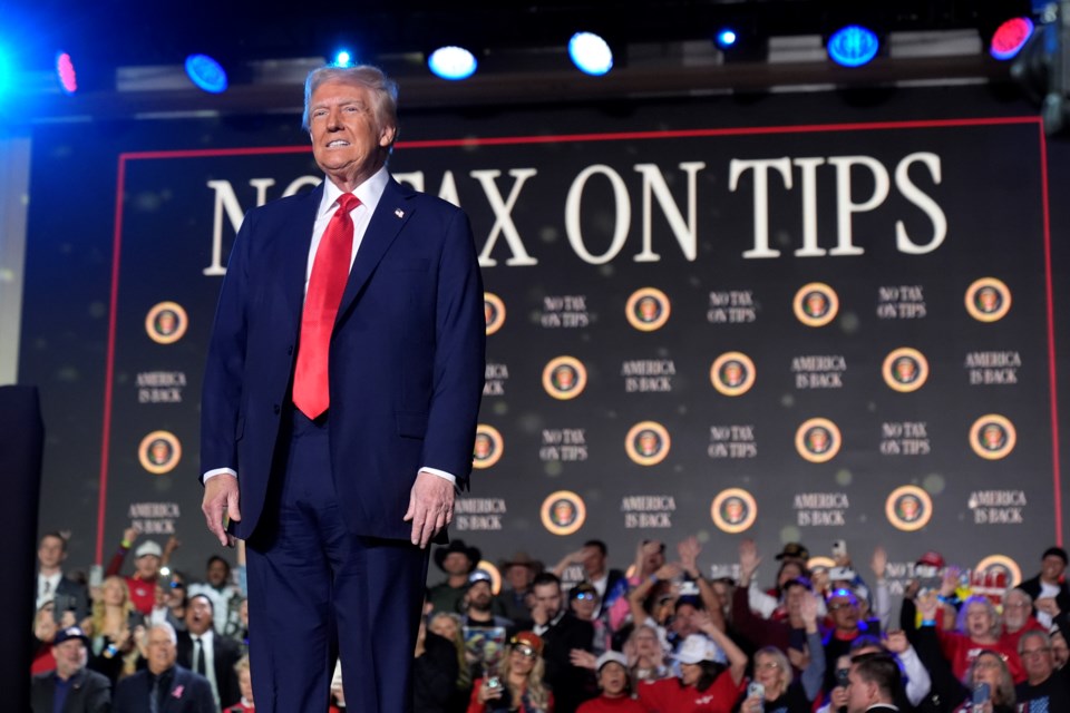 President Donald Trump arrives to speak about the economy during an event at the Circa Resort and Casino in Las Vegas, Saturday, Jan. 25, 2025. (AP Photo/Mark Schiefelbein)