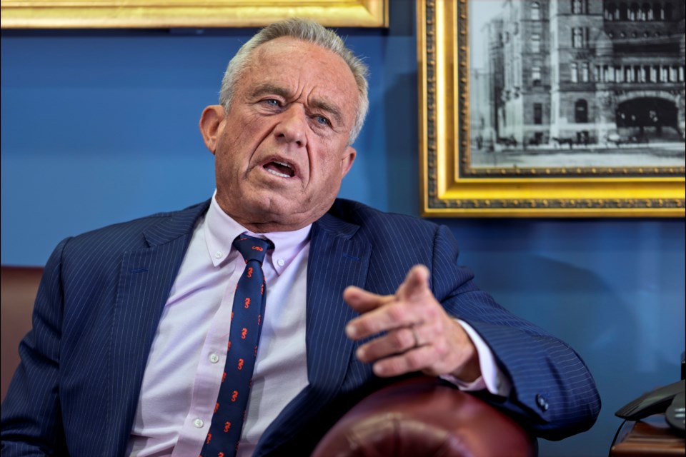 FILE - Robert F. Kennedy Jr., President-elect Donald Trump's nominee to be secretary of Health and Human Services, speaks during a meeting at the Capitol in Washington, Jan. 9, 2025. (AP Photo/J. Scott Applewhite, File)