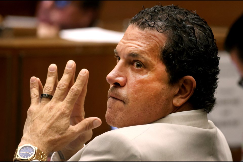 Defense attorney Joe Tacopina listens to opening remarks from the prosecuting attorney during the trial of his client, Rakim Mayers, aka A$AP Rocky, at the Clara Shortridge Foltz Criminal Justice Center in downtown Los Angeles, Friday, Jan. 24, 2025. (Genaro Molina/Los Angeles Times via AP, Pool)