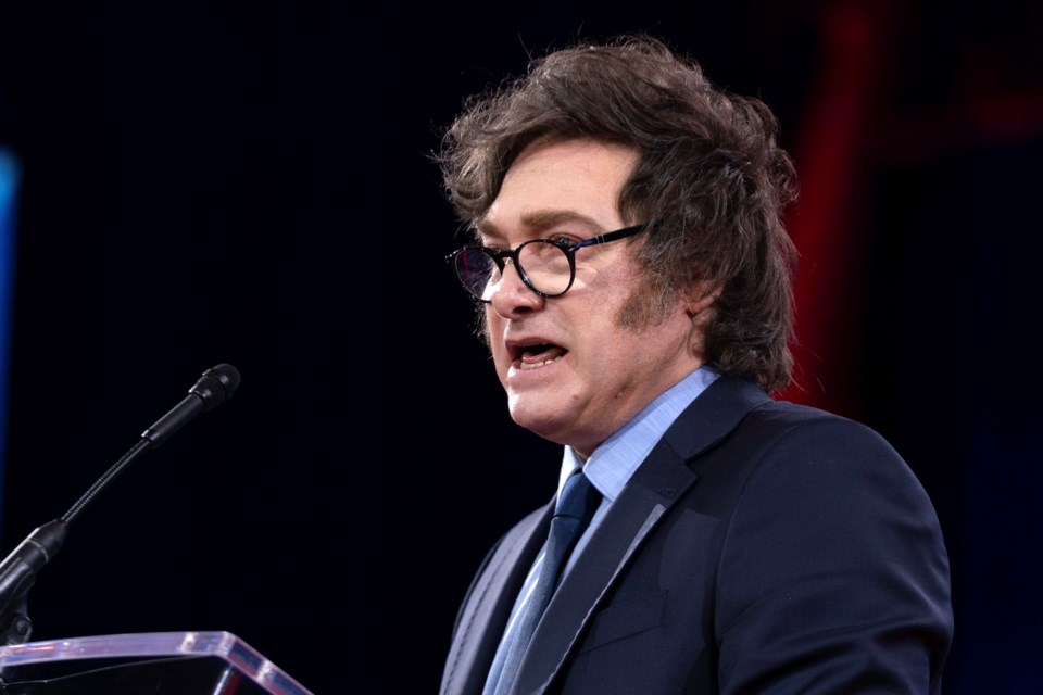 Argentina's President Javier Milei speaks at the Conservative Political Action Conference, CPAC, at the Gaylord National Resort & Convention Center, Saturday, Feb. 22, 2025, in Oxon Hill, Md. (AP Photo/Jose Luis Magana)