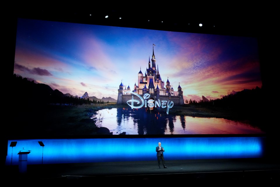 FILE - Alan Bergman, co-chairman of Disney Entertainment, addresses the audience during the Walt Disney Studios presentation at CinemaCon 2024, Thursday, April 11, 2024, at Caesars Palace in Las Vegas. (AP Photo/Chris Pizzello, File)