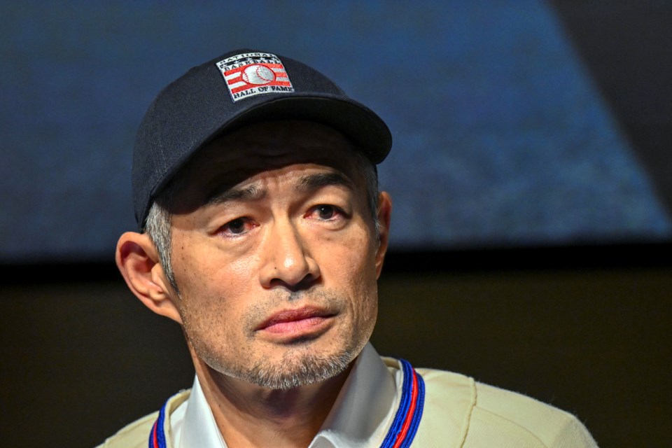 Newly-elected Baseball Hall of Fame inductee Ichiro Suzuki talks to reporters during a news conference Thursday, Jan. 23, 2025, in Cooperstown, N.Y. (AP Photo/Hans Pennink)