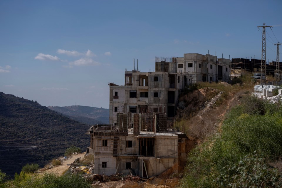 FILE - A housing construction site is seen at the West Bank Jewish settlement of Eli, Monday, Nov. 11, 2024. (AP Photo/Ohad Zwigenberg, File)