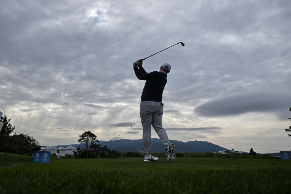 Sepp Straka, of Austria, tees off on the fifth hole at Pebble Beach Golf Links during the second round of the AT&T Pebble Beach Pro-Am golf tournament, Friday, Jan. 31, 2025, in Pebble Beach, Calif. (AP Photo/Nic Coury)