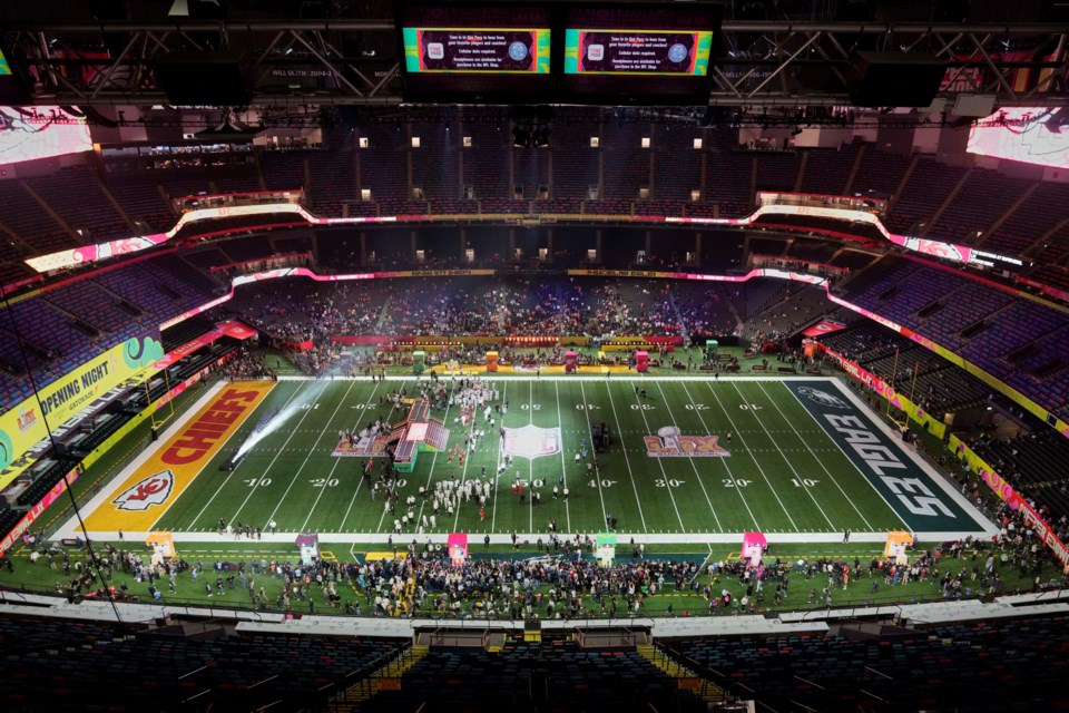 The Kansas City Chiefs participate during Super Bowl 59 Opening Night, Monday, Feb. 3, 2025, in New Orleans, ahead of the NFL football game between the Philadelphia Eagles and the Kansas City Chiefs Sunday. (AP Photo/David J. Phillip)