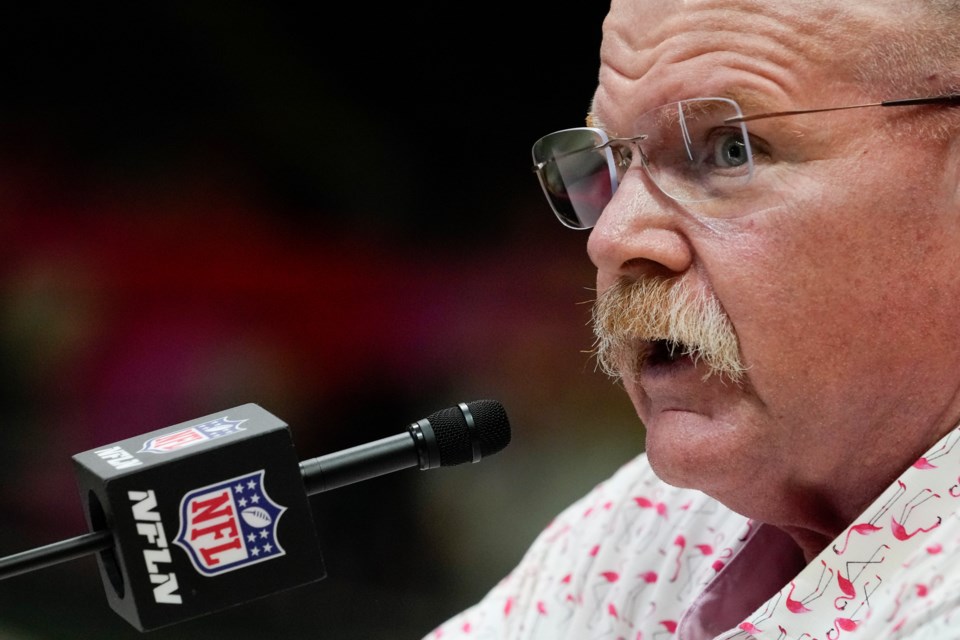 Kansas City Chiefs head coach Andy Reid participates during Super Bowl 59 Opening Night, Monday, Feb. 3, 2025, in New Orleans, ahead of the NFL football game between the Philadelphia Eagles and the Kansas City Chiefs Sunday. (AP Photo/Matt York)