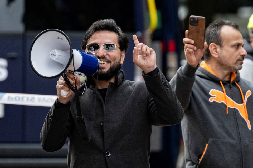 FILE - Salwan Momika speaks in Malmö, Sweden, Sept. 30, 2023. (Johan Nilsson/TT News Agency via AP, File)