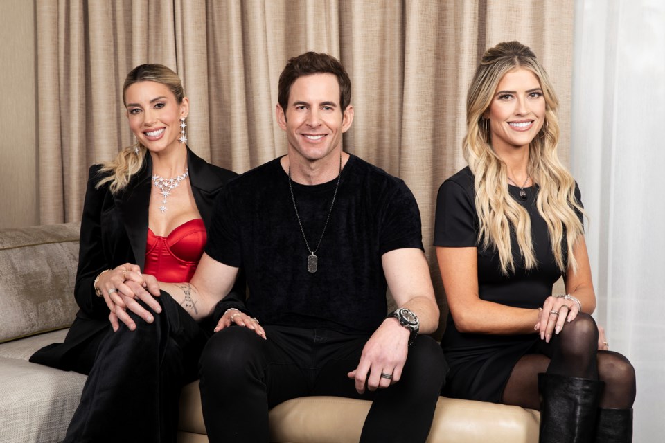 Heather El Moussa, from left, Tarek El Moussa and Christina Haack pose for a portrait to promote "The Flip Off" on Tuesday, Jan. 28, 2025, in Los Angeles. (Photo by Rebecca Cabage/Invision/AP)