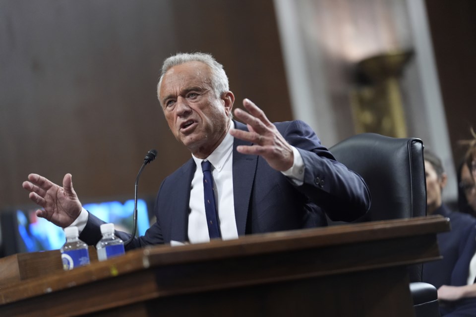 Robert F. Kennedy Jr., President Donald Trump's choice to be Secretary of Health and Human Services, appears before the Senate Finance Committee for his confirmation hearing at the Capitol in Washington, Wednesday, Jan. 29, 2025. (AP Photo/J. Scott Applewhite)