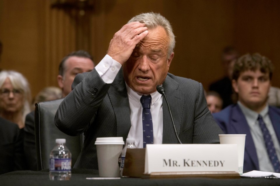 Robert F. Kennedy, Jr., President Donald Trump's nominee to serve as Secretary of Health and Human Services, testifies during a Senate Committee on Health, Education, Labor and Pensions hearing for his pending confirmation on Capitol Hill, Thursday, Jan. 30, 2025, in Washington. (AP Photo/Rod Lamkey, Jr.)