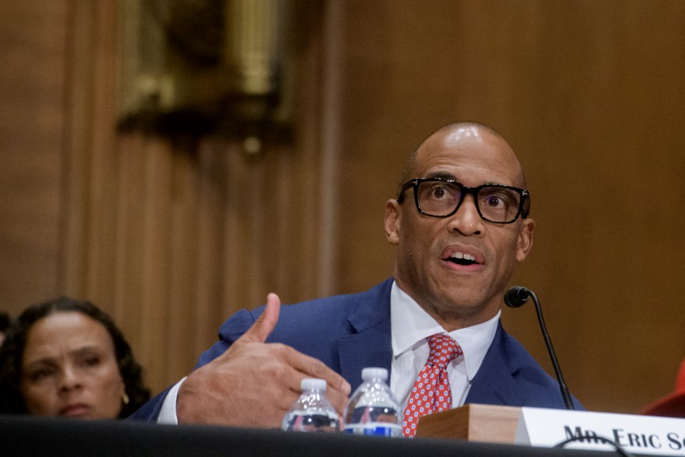 Eric Scott Turner, President-elect Donald Trump's nominee to be Secretary of Housing, testifies at a Senate Committee on Banking, Housing, and Urban Affairs hearing for his pending confirmation on Capitol Hill, Thursday, Jan. 16, 2025, in Washington. (AP Photo/Rod Lamkey, Jr.)