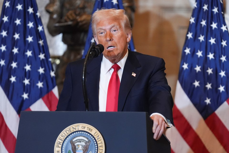 President Donald Trump speaks at the National Prayer Breakfast, at the Capitol in Washington, Thursday, Feb. 6, 2025. (AP Photo/Evan Vucci)