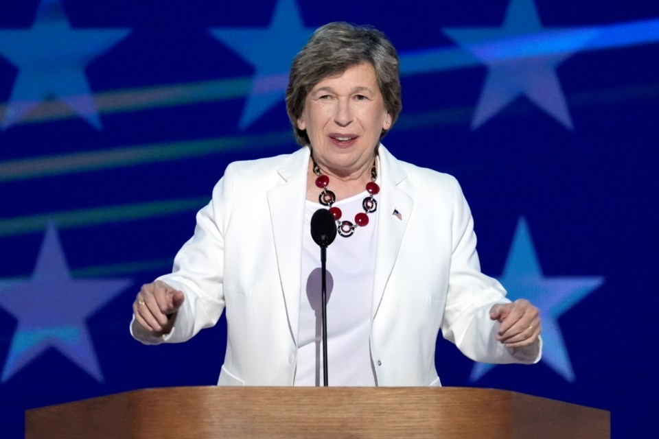 FILE - Randi Weingarten, president of the American Federation of Teachers, speaks during the Democratic National Convention Aug. 22, 2024, in Chicago. (AP Photo/J. Scott Applewhite, File)