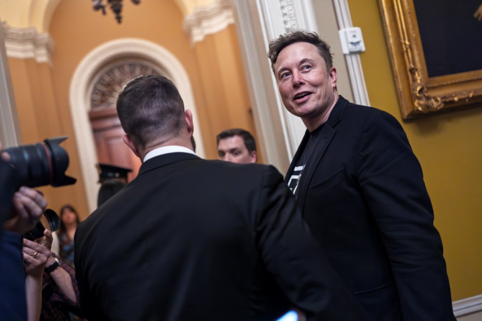 Elon Musk departs the Capitol following a meeting with Senate Republicans, in Washington, Wednesday, March 5, 2025. (AP Photo/J. Scott Applewhite)