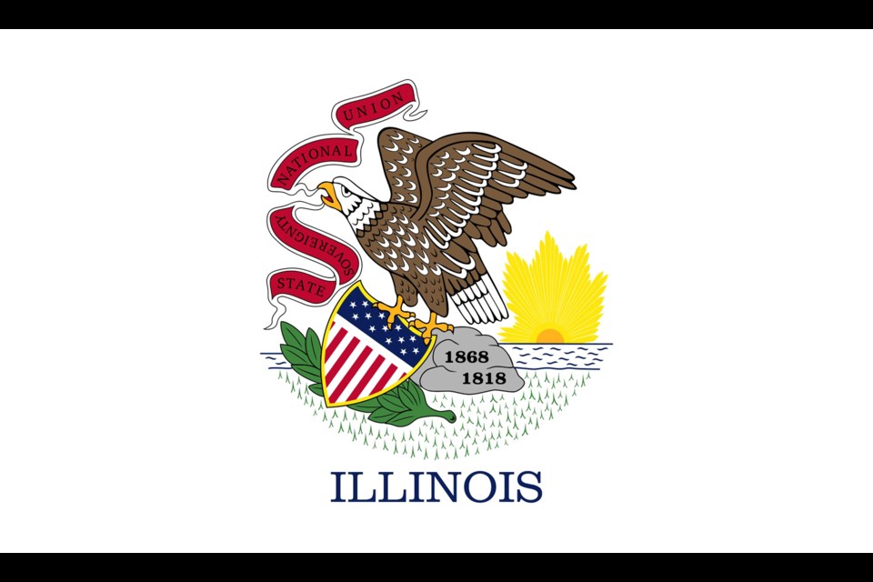 This image provided by the Illinois Secretary of State's Office in March 2025 shows the top voted state flag design, the current flag. (Illinois Secretary of State's Office via AP)